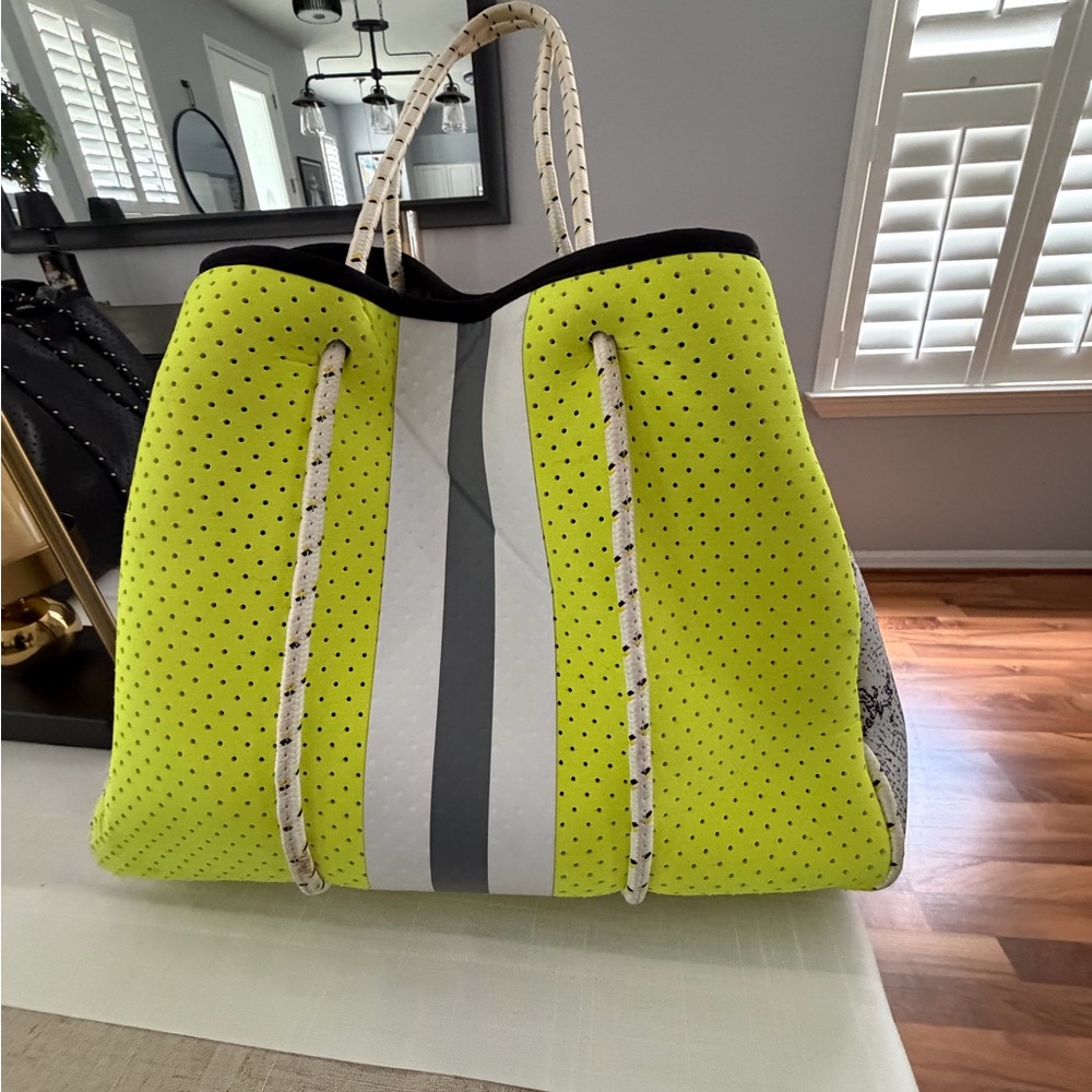 Haute Shore Neon Lime Green Perforated Neoprene Tote Bag - Like New